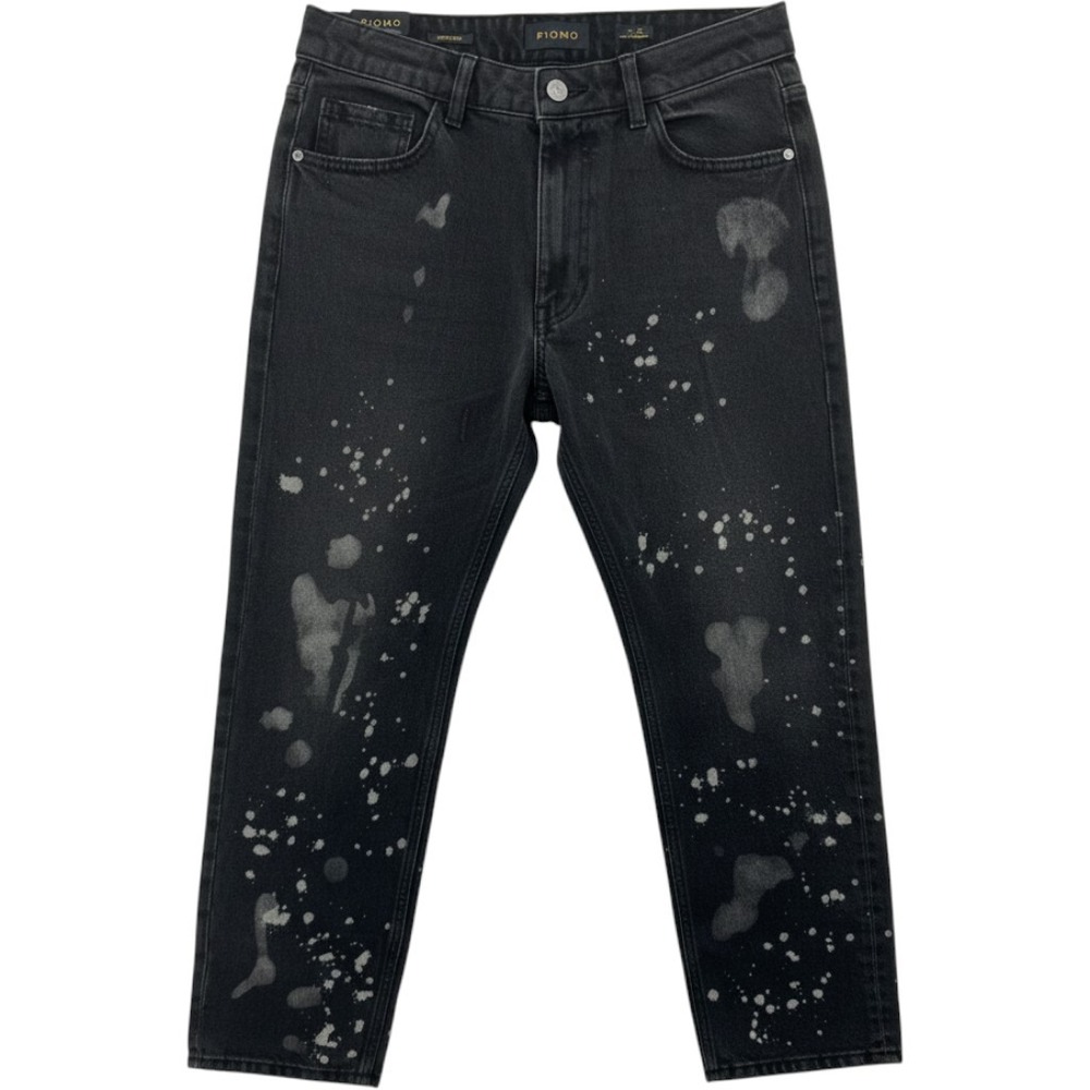 Piombo Women Black Bleached Paint Splatter Straight Leg Jeans Size 6 30x8 NEW